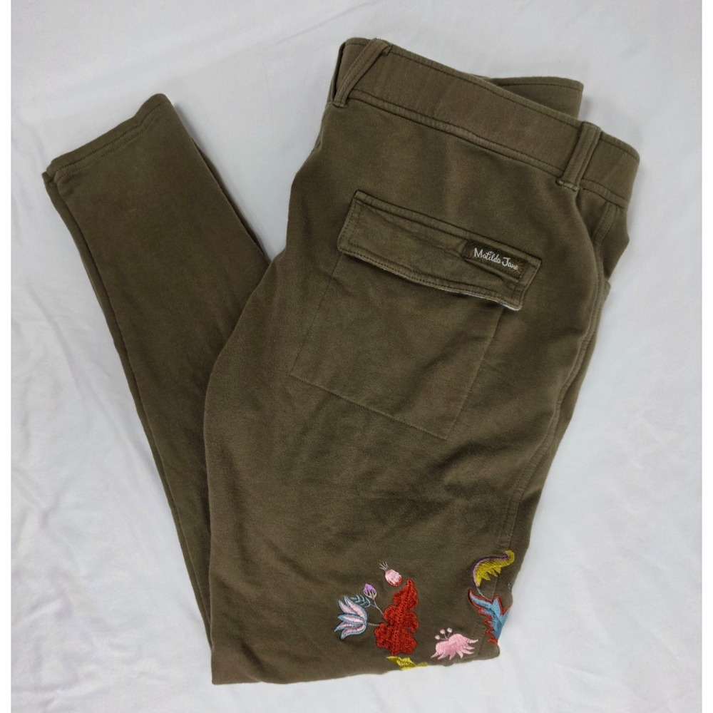Matilda Jane Scouts Honor Pants Womens M Olive Floral Embroidered Cargo Boho